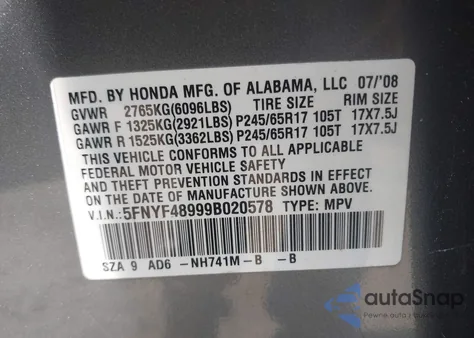 2009 Honda Pilot Touring z USA, uszkodzony, nr VIN 5FNYF48999B020578